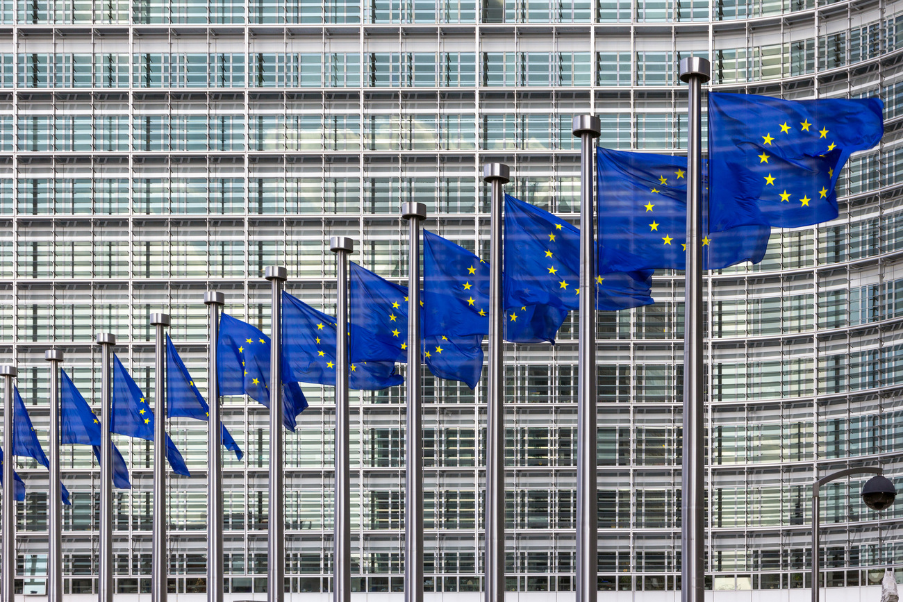 European flags wave in front of the European Commission in Brussels 