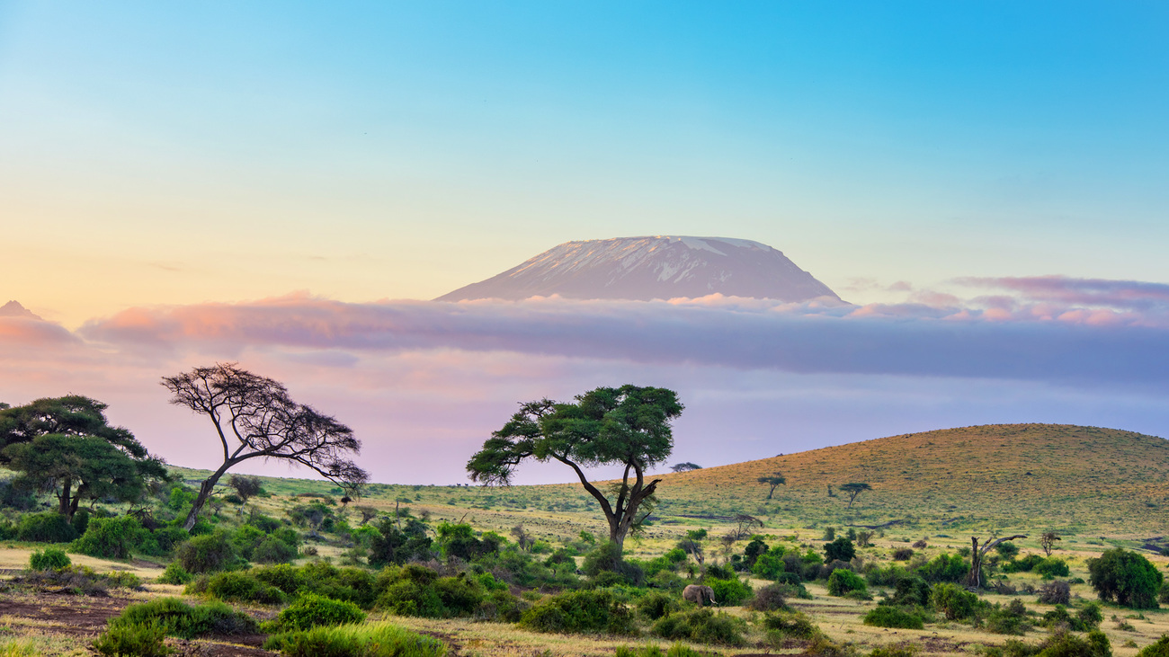 landscape view of Amboseli National Park with Mount Kilimanjaro in the background