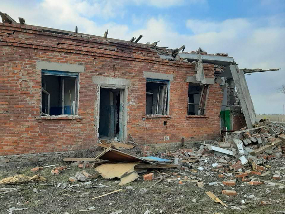 Destruction at a shelter in Berdyansk, Ukraine during the 2022 Ukraine conflict.