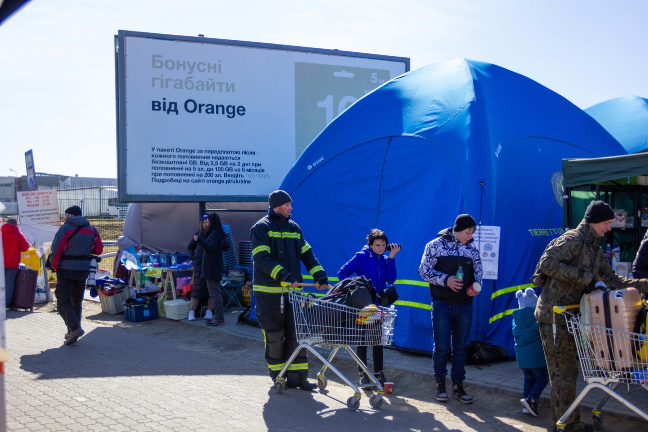 At the Ukraine-Poland border crossing, refugees fleeing the war in Ukraine receive veterinary care and supplies for their pets. 