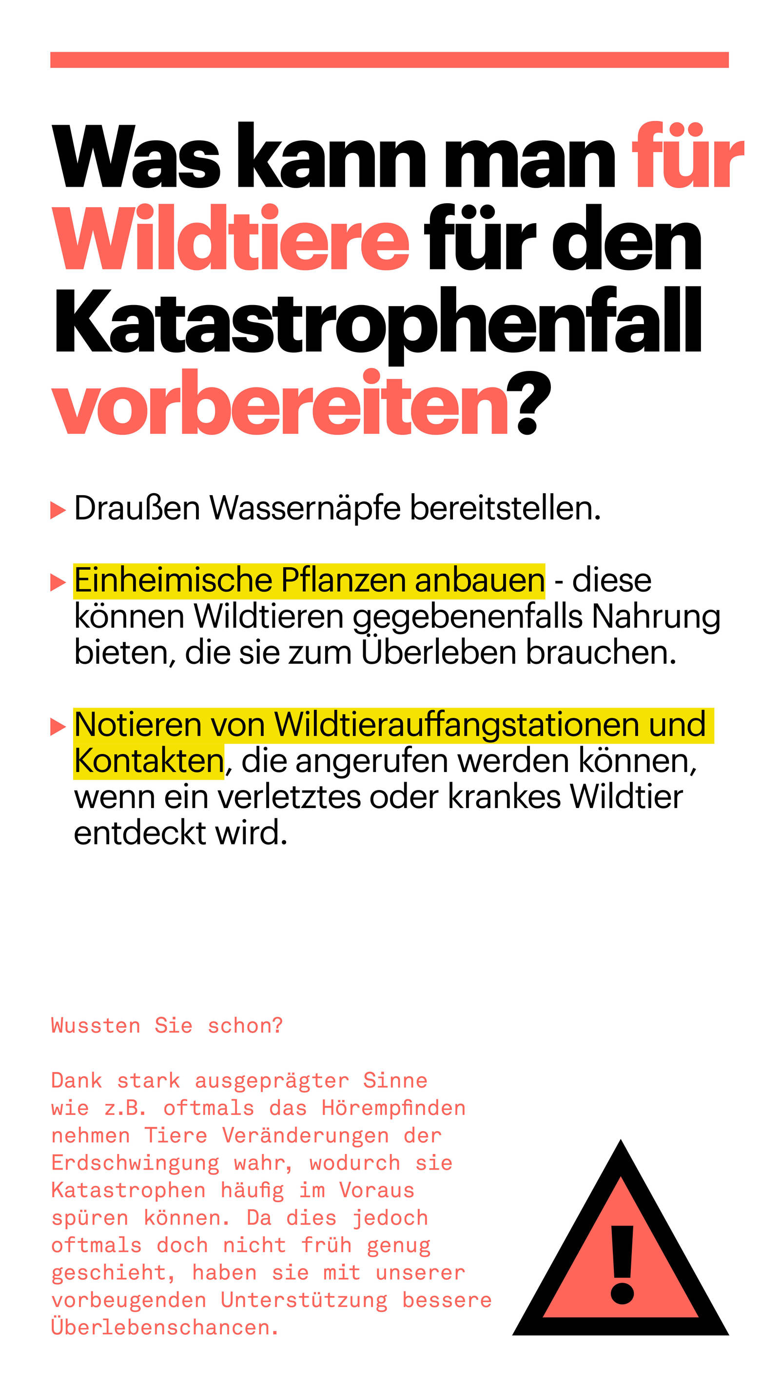 Was kann man für Wildtiere für den Katastrophenfall vorbereiten?