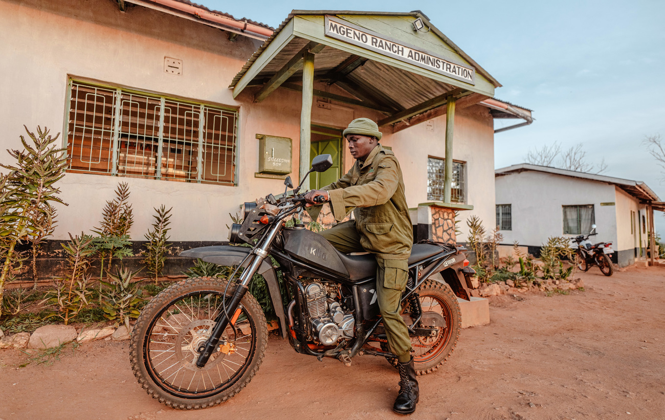 A community ranger in Mgeno Wildlife Conservancy riding a Kibo motorbike donated through IFAW and USAID.