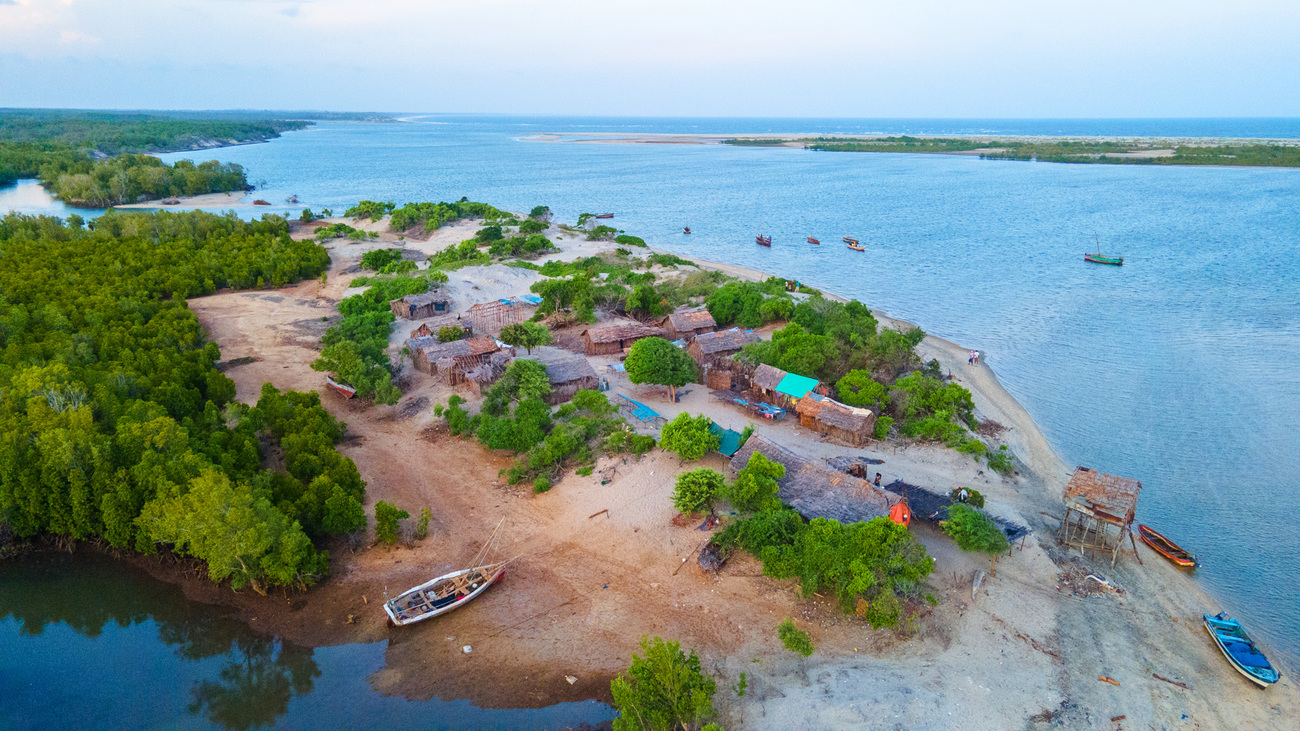 Aerial view of the coastline in Watamu, Kenya.