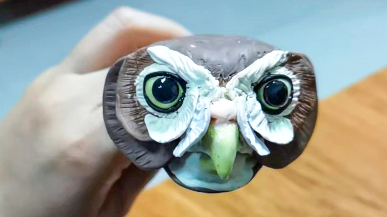 The new surrogate mother puppet for young little owlets.