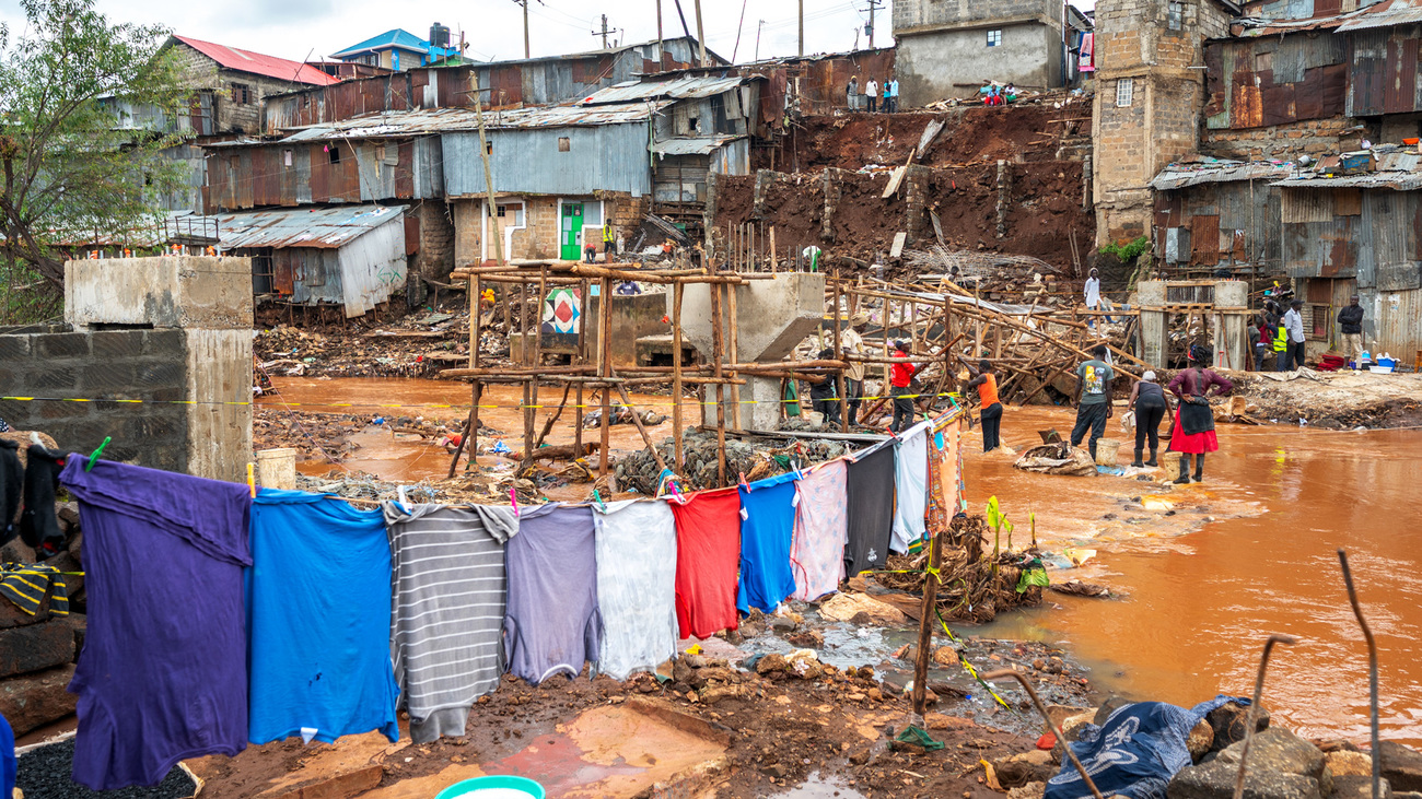 A flooded river in Mathare, a sprawling informal settlement in Nairobi where many live in tin shacks, has led to the loss of lives, destruction of property and displacement of families.