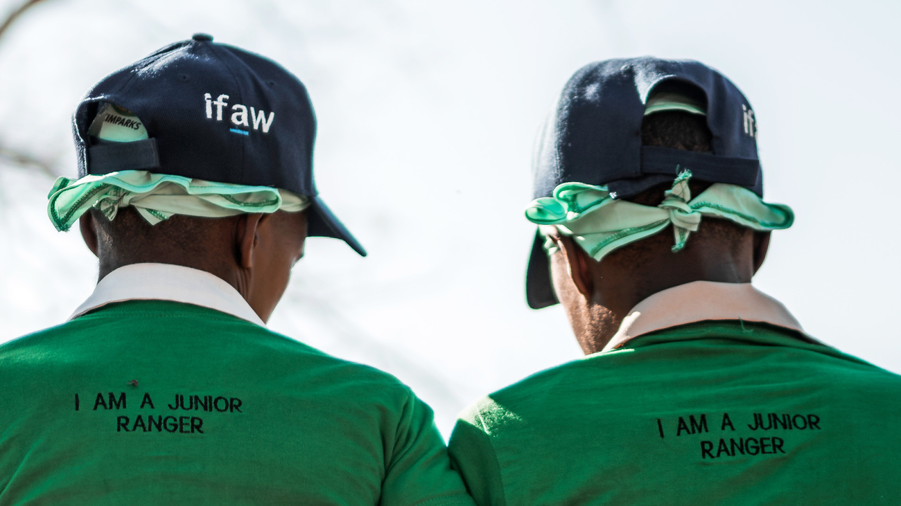 Junior rangers in the Environmental stewardship program implemented in primary schools near Hwange National Park, Zimbabwe.