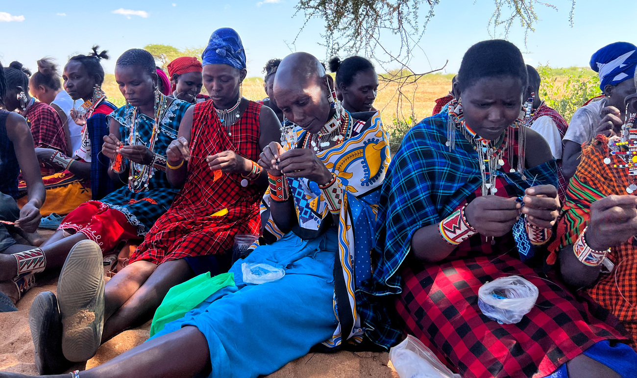 Beadwork with the women of the Inua Kijiji project.