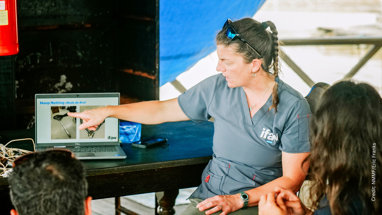 IFAW's Sarah Sharp deployed at Lake Tefé, Brazil in response to a mass dolphin mortality event.