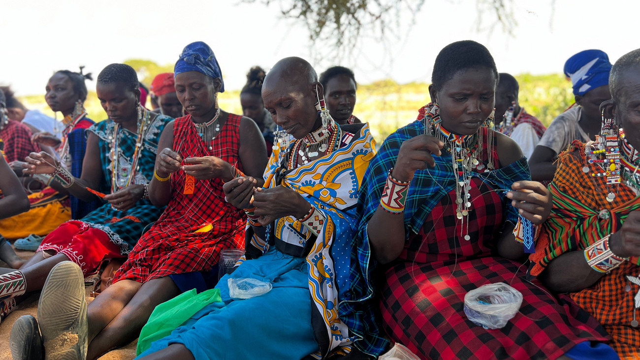 Beadwork with the women of the Inua Kijiji project.