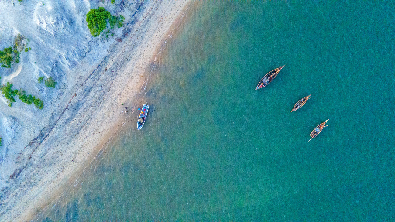 Aerial view of the coastline in Watamu, Kenya.