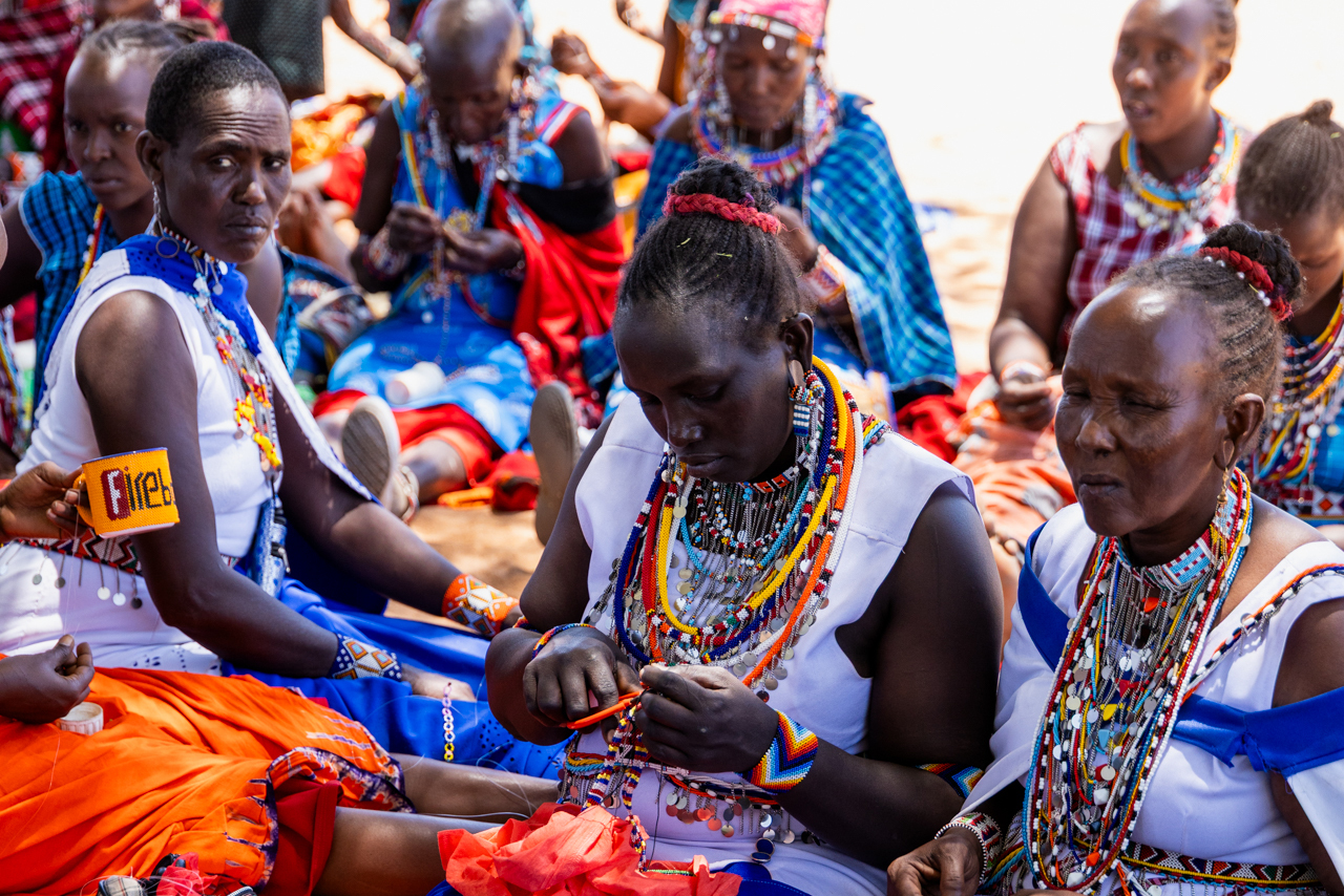 Beadworking with the Inua Kijiji women’s group in Amboseli, Kenya.