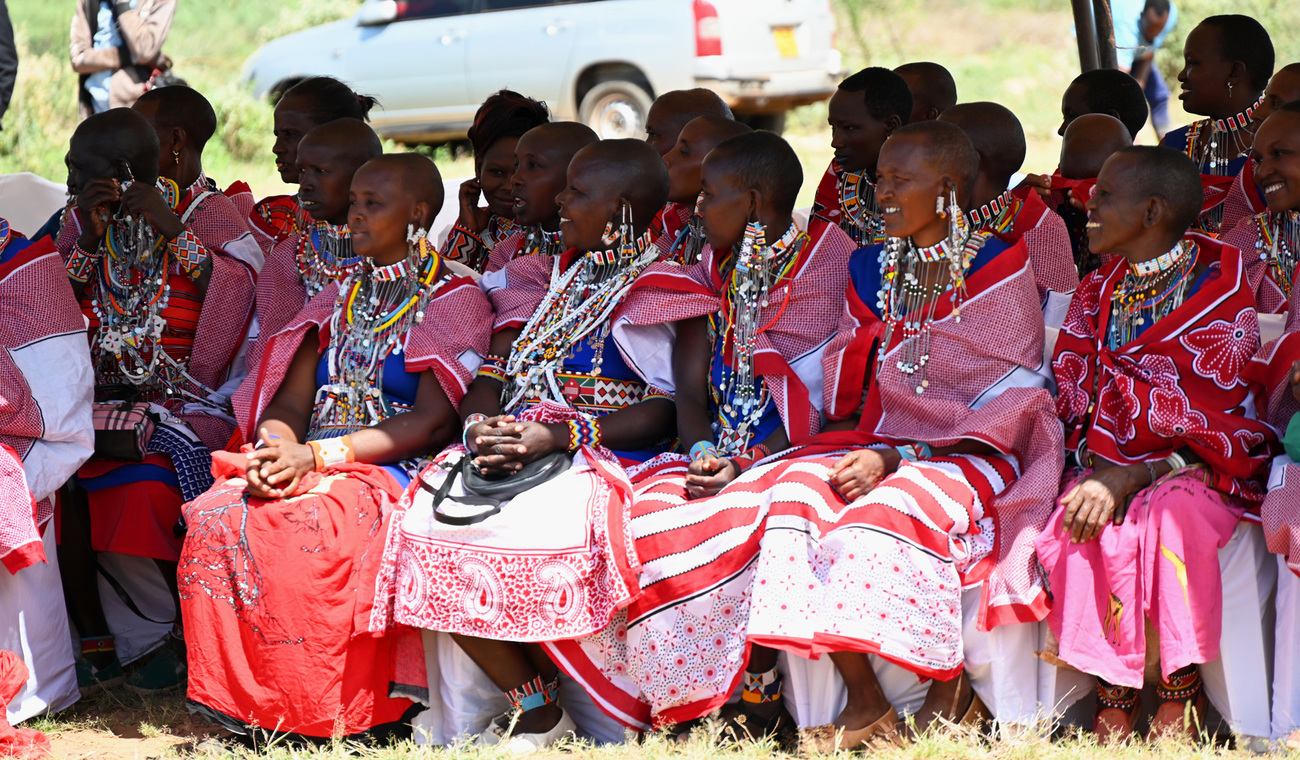 Women from the Maa community during the groundbreaking event of the beading hub in Meshenani, in Amboseli, Kenya.