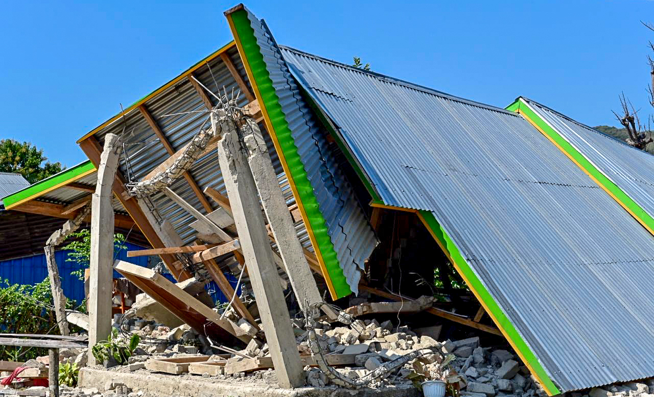 Infrastructure damaged by a powerful 7.7-magnitude earthquake in Flores, eastern Indonesia.