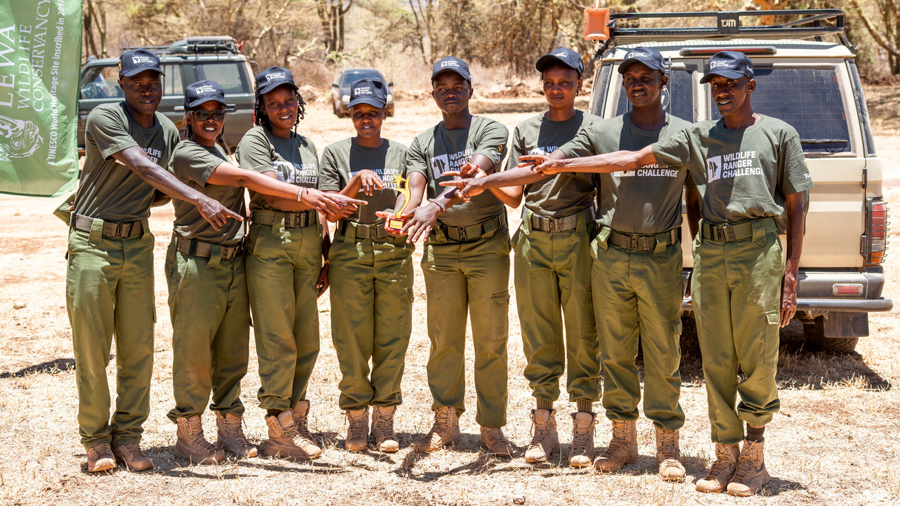 Olgulului Community Wildlife Rangers after completing this year's Tusk Wildlife Ranger Challenge 21K run, Lewa Conservancy, Kenya.
