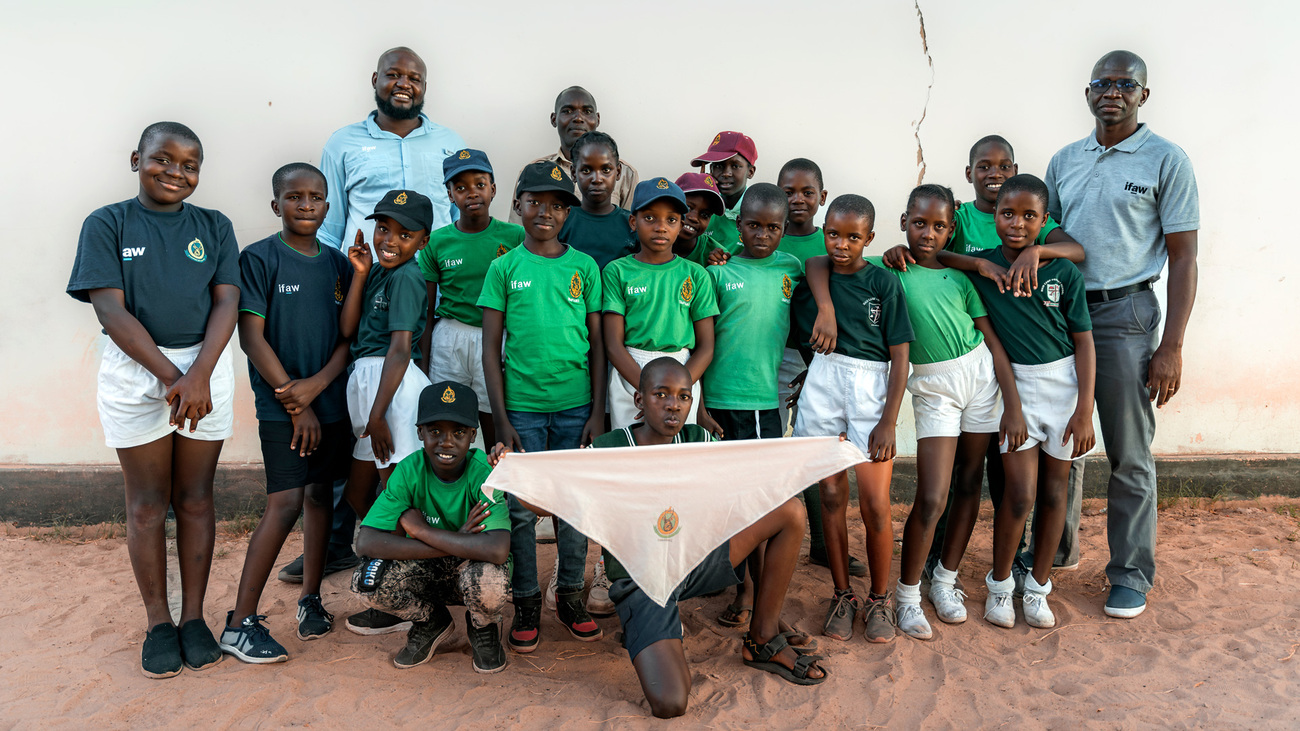 Junior rangers and instructors in a primary school near Hwange National Park, Zimbabwe.